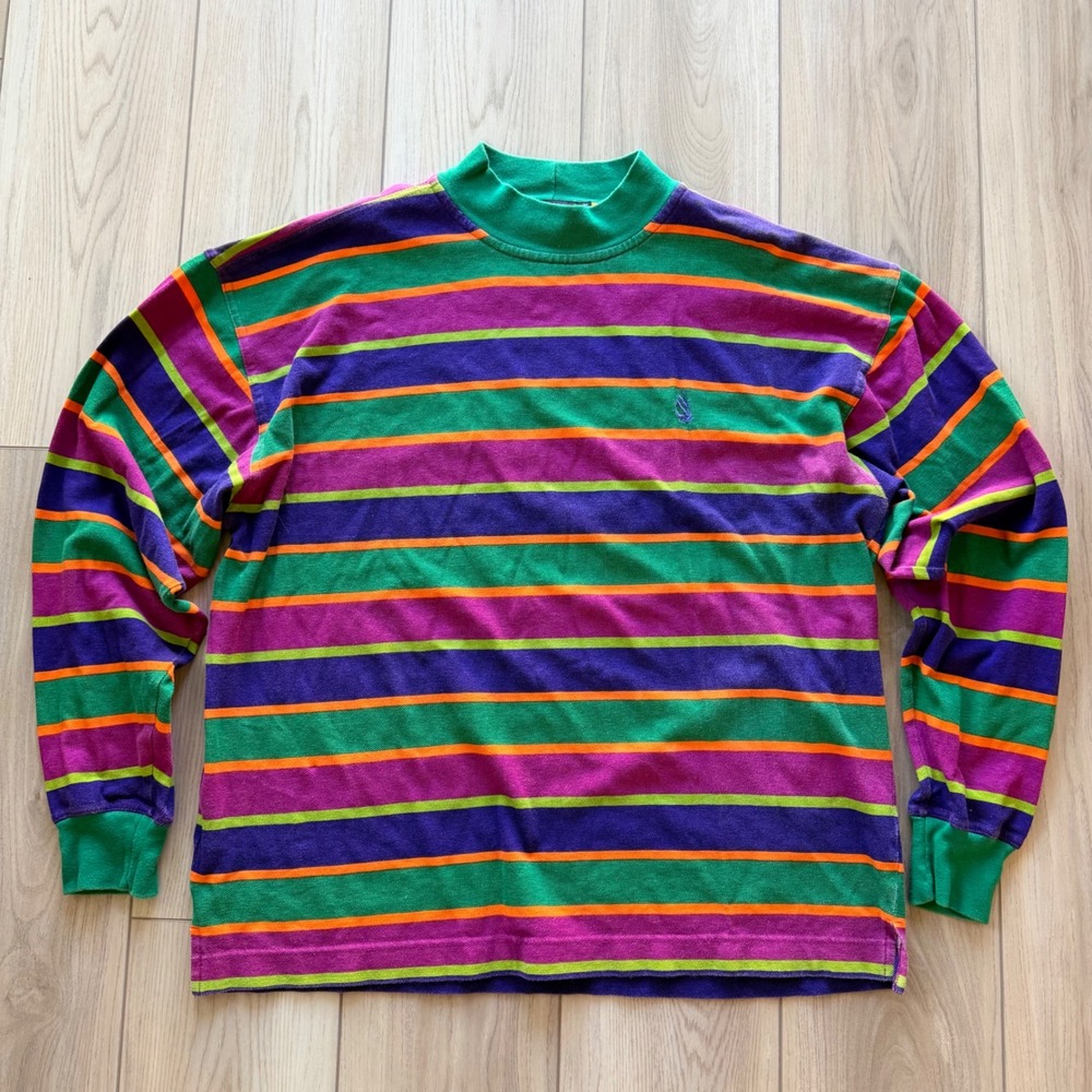 Vintage Nautica Striped Mock Neck Shirt Mens XL Multicolor 90s Long Sleeve